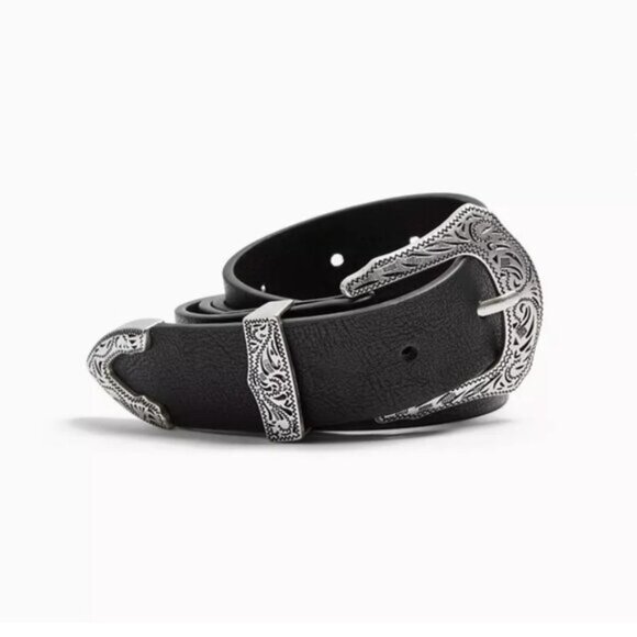 Topshop western buckle belt in sliver and black M-L - Picture 1 of 12